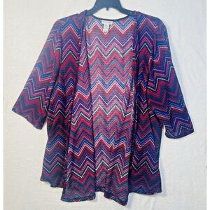 Catherines Open Duster Womens 2X Striped Colorful‎ Lightweight Long Cover Up